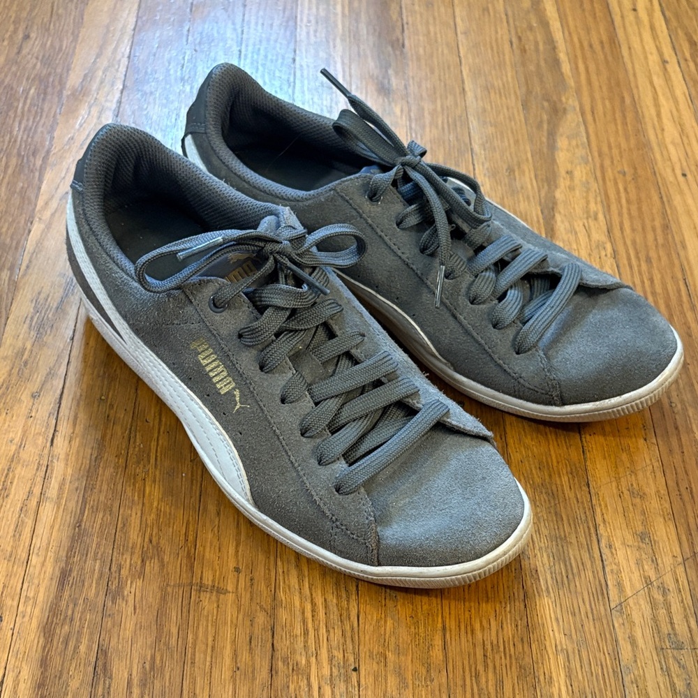 Puma Gray Suede Low-Top Sneakers with White Formstrip